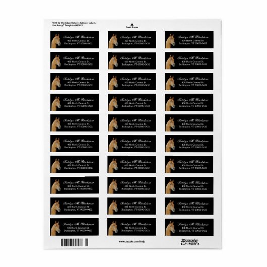 Bruin Paard Aangepaste Zwart Retouradres Labels (Full Sheet)