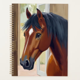 Bruin Paard Aquarel Dier Landelijk Schuur Planner