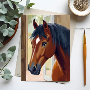 Bruin Paard Aquarel Dier Landelijke Schuur Briefkaart