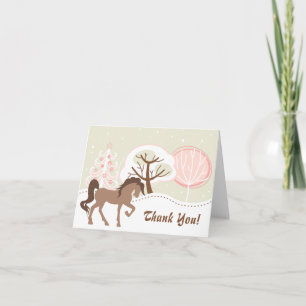  bruin paard besneeuwd roze winter dank u bedankkaart