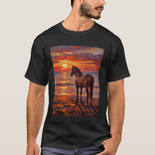 Bruin Paard bij een Zonsondergang Strand Paard Kun T-shirt