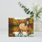 bruin paard, bloemen, boom briefkaart (Staand voorkant)