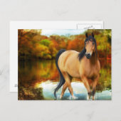 bruin paard, bloemen, boom briefkaart (Voorkant / Achterkant)