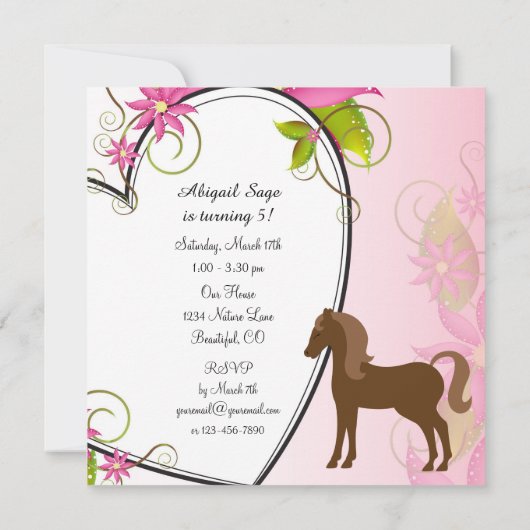 Bruin Paard, Bloemen en Hartverjaardag Kaart (Achterkant)