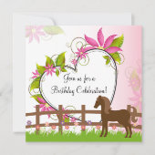 Bruin Paard, Bloemen en Hartverjaardag Kaart (Voorkant)