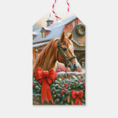 Bruin paard, bogen en schuren rustieke kerst cadeaulabel (Voorkant)