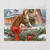 Bruin paard, bogen en schuren rustieke kerst feestdagenkaart (Voorkant)
