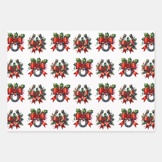 Bruin paard, bogen en schuren rustieke kerst inpakpapier vel (Voorkant 3)