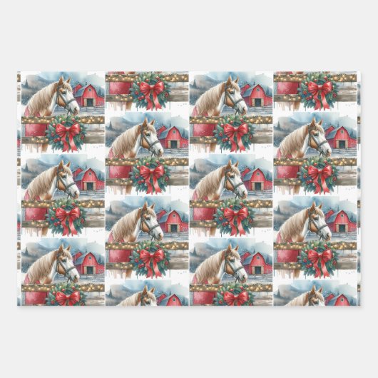 Bruin paard, bogen en schuren rustieke kerst inpakpapier vel (Voorkant 2)