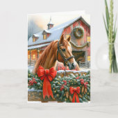 Bruin Paard, Bogen en Schuren Rustieke Kerstmis Feestdagen Kaart (Voorkant)