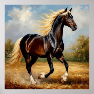 Bruin Paard dat Rent in een Schilderachtige Zonson Poster