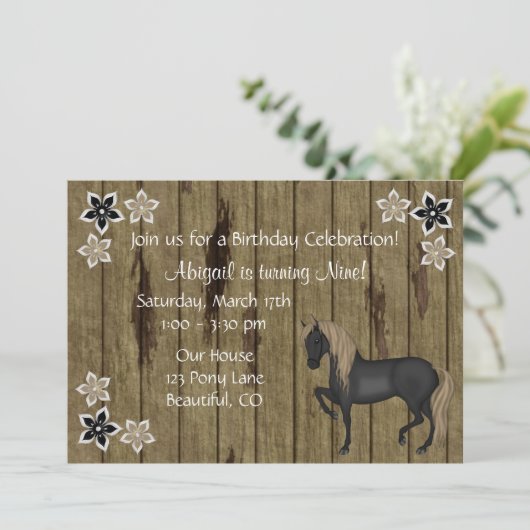 Bruin Paard en Bloemen, Faux Schuur Hout Verjaarda Kaart (Staand voorkant)