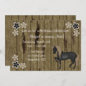 Bruin Paard en Bloemen, Faux Schuur Hout Verjaarda Kaart (Voorkant / Achterkant)