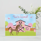  Bruin Paard en Bloemen Verjaardagsuitnodiging Kaart (Staand voorkant)