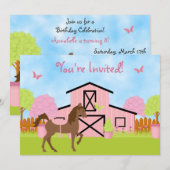  Bruin Paard en Bloemen Verjaardagsuitnodiging Kaart (Voorkant / Achterkant)