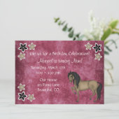  Bruin Paard en Bloemen Verjaardagsuitnodiging Kaart (Staand voorkant)