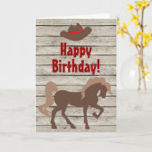 Bruin Paard en Cowboy Pet Western Verjaardag Kaart (Gele Bloem)