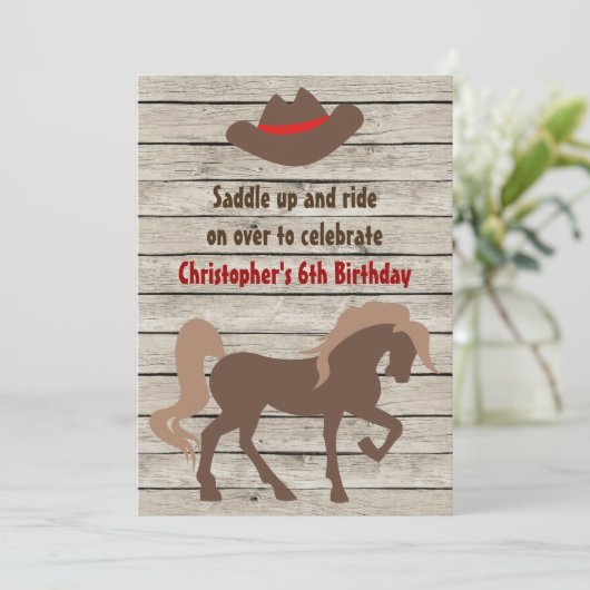 Bruin Paard en Cowboy Pet Western Verjaardag Kaart (Staand voorkant)