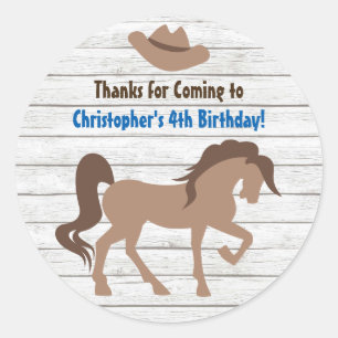 Bruin Paard en Cowboy Pet Western Verjaardag Ronde Sticker
