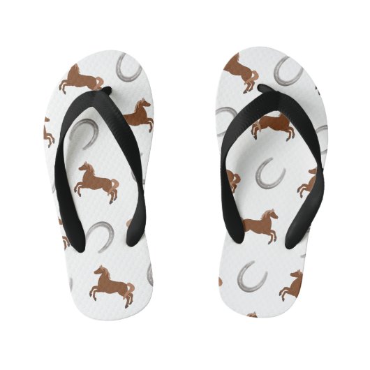 Bruin paard en grijs Hoefijzer Kinder design Kinder Teenslippers (Voetbed)