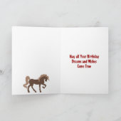 Bruin Paard en Hoefijzer op Barn Wood Verjaardag Kaart (Binnen)