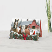 Bruin Paard en Kerstboerderij van de Koe Feestdagen Kaart (Voorkant)