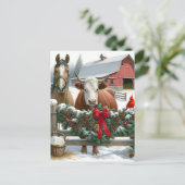 Bruin Paard en Koe Kerst Boerderij Briefkaart (Staand voorkant)