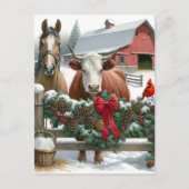 Bruin Paard en Koe Kerst Boerderij Briefkaart (Voorkant)