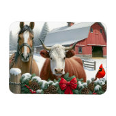 Bruin Paard en Koe Kerst Boerderij Magneet (Horizontaal)
