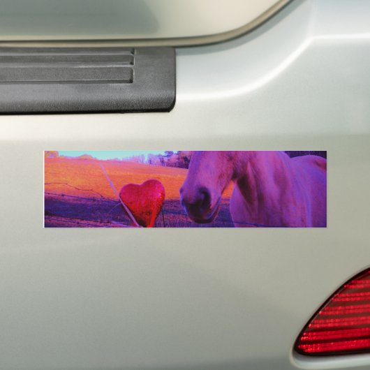 Bruin paard en rood hart bumpersticker (Op auto)