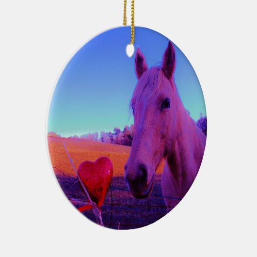 Bruin paard en rood hart keramisch ornament (Rechts)