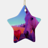 Bruin paard en rood hart keramisch ornament (Rechts)