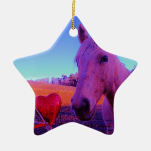 Bruin paard en rood hart keramisch ornament (Voorkant)