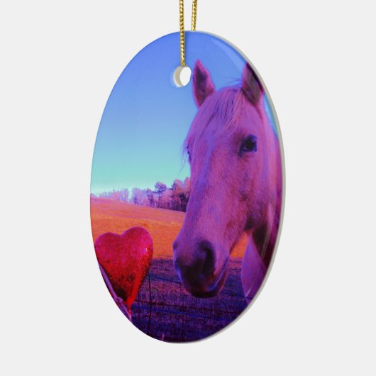 Bruin paard en rood hart keramisch ornament (Links)