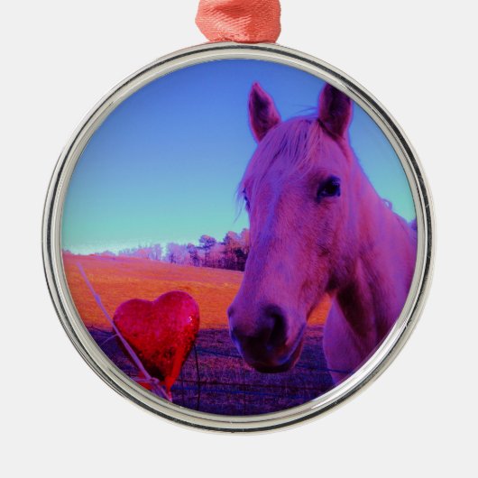 Bruin paard en rood hart metalen ornament (Voorkant)
