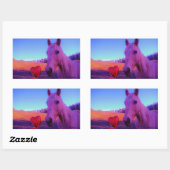 Bruin paard en rood hart rechthoekige sticker (Vel)