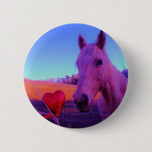 Bruin paard en rood hart ronde button 5,7 cm