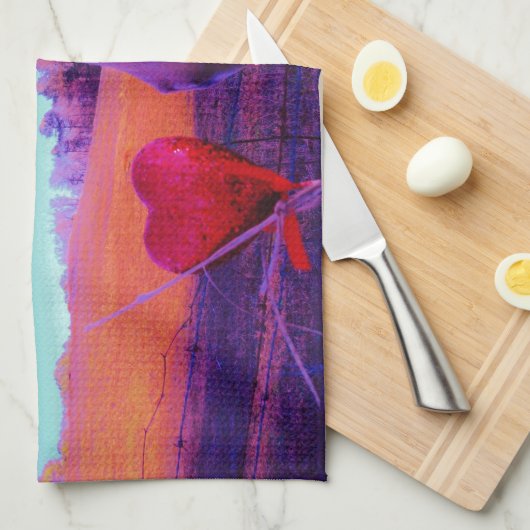 Bruin paard en rood hart theedoek (Quarter Fold)