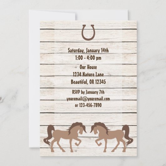 Bruin Paard en Schuur Hout Meisje Verjaardag Kaart (Achterkant)