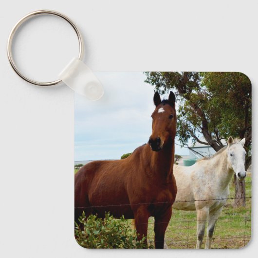 Bruin paard en witte merrie, sleutelhanger (Voorkant)