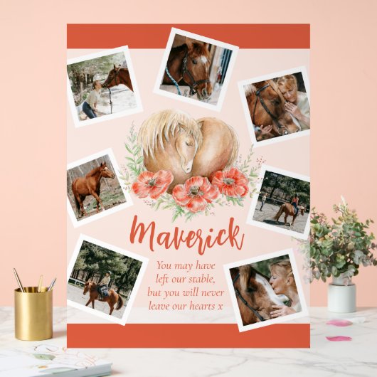 Bruin paard gedenkteken klaprozen waterverf foto acryl bord (Huwelijk)