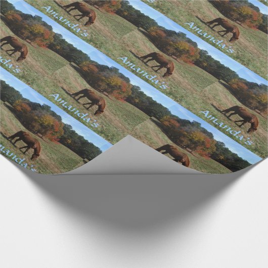 Bruin paard, gepersonaliseerd met naam cadeaupapier (Hoek)