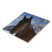 Bruin paard in de winter tegeltje (Zijkant)