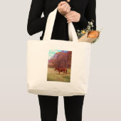 Bruin paard in een grasveld grote tote bag (Voorkant (product))