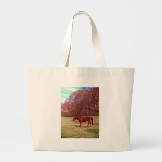 Bruin paard in een grasveld grote tote bag (Voorkant)