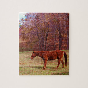Bruin paard in een grasveld legpuzzel