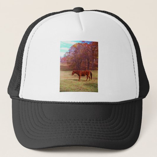 Bruin paard in een grasveld trucker pet (Voorkant)