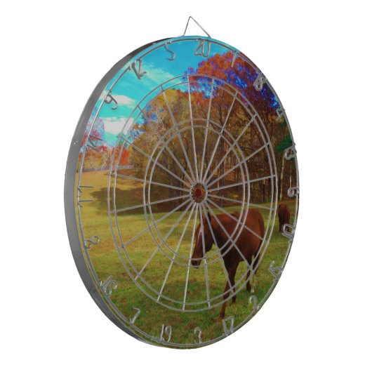 Bruin paard in een regenboogkleurig veld dartbord (Voorkant Links)