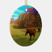 Bruin paard in een regenboogkleurig veld keramisch ornament (Rechts)