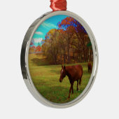 Bruin paard in een regenboogkleurig veld metalen ornament (Rechts)